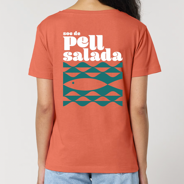 Camiseta de color coral con diseño Soc de Pell Salada I love Costa Brava