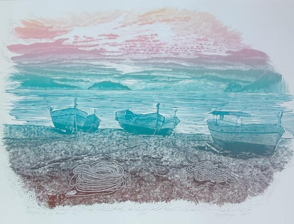 Linogravado 'Barques a Es Racó' - Jane Beguchaya